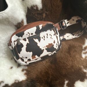 Montana West Brown and White Cow Print Belt Bag